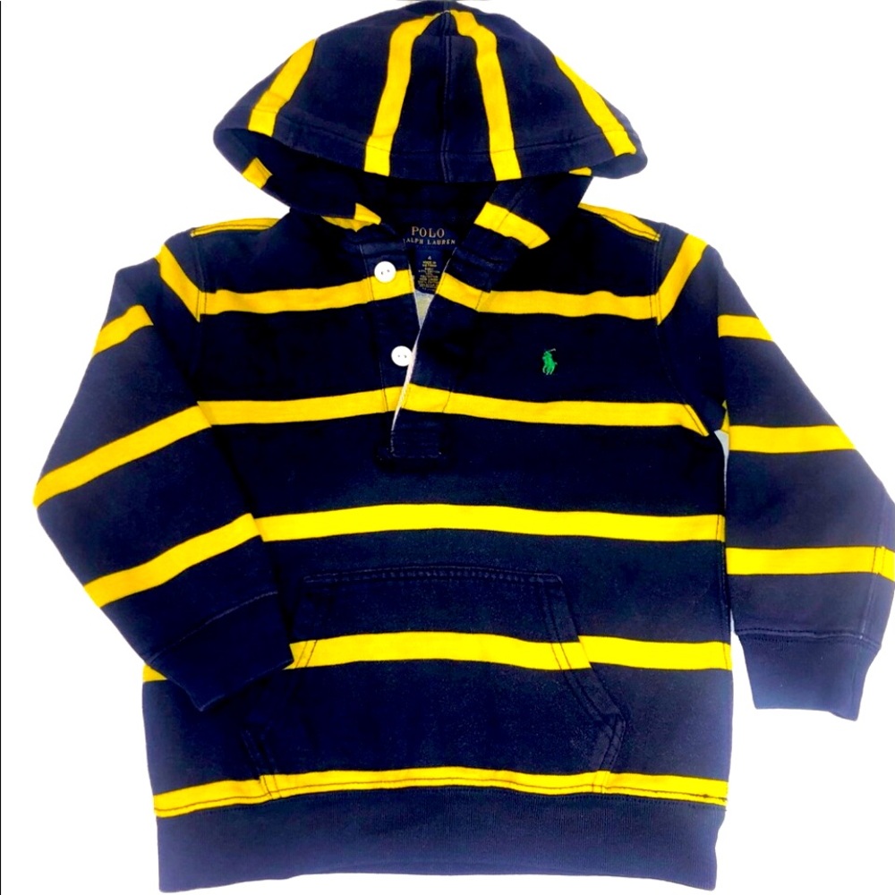 RALPH LAUREN POLO HOODIE NAVY BLUE YELLOW TODDLER SIZE 4